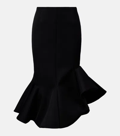 Mugler Asymmetric Ruffled Wool-blend Midi Skirt In Blue