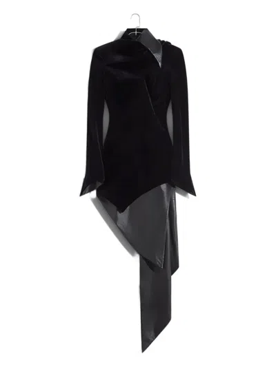 Mugler Asymmetric Velvet Dress In Black