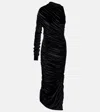 Mugler Asymmetric Velvet Jersey Maxi Dress In Black