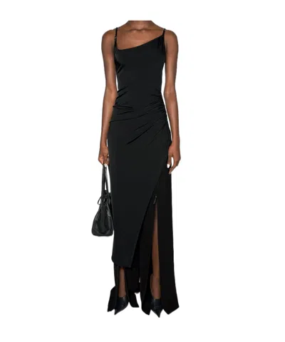 Mugler Asymmetrical Buckle Strap Dress In Black