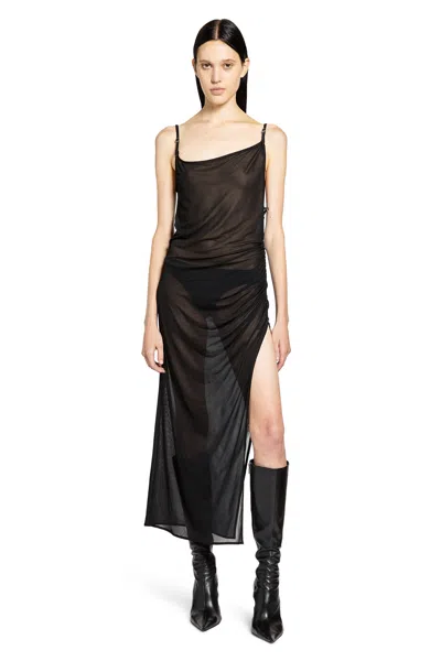 Mugler Asymmetrical Buckled Strap Dress In Black