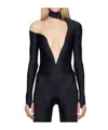 Mugler Black & Beige Asymmetrical Illusion Bodysuit In Black