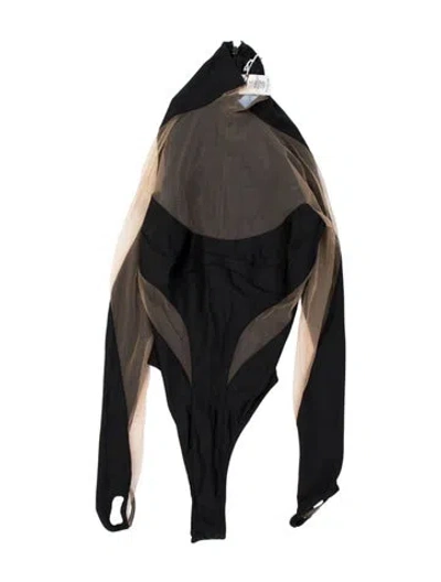 Pre-owned Mugler Asymmetrical Long Sleeve Bodysuit In Black