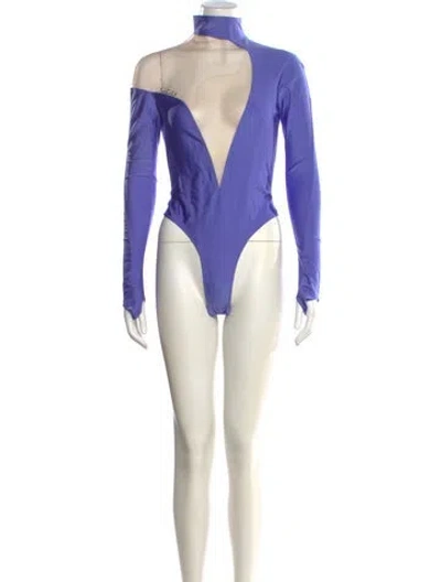Pre-owned Mugler Asymmetrical Long Sleeve Bodysuit In Purple