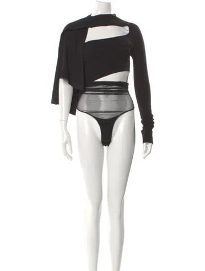 Pre-owned Mugler Asymmetrical Long Sleeve Bodysuit W/ Tags In Black