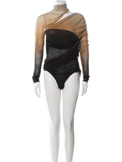 Pre-owned Mugler Asymmetrical Long Sleeve Bodysuit W/ Tags In Black