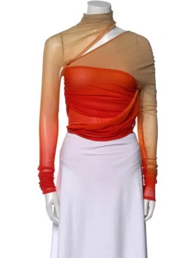 Pre-owned Mugler Asymmetrical Long Sleeve Crop Top In Orange