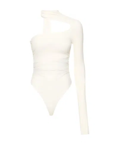 Mugler Asymmetrical Mesh Jumpsuit In White