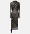 Mugler Asymmetrical Mesh Midi Dress In Black