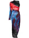 Mugler Asymmetrical Pierced Dress In Blue
