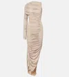 Mugler Asymmetrical Maxi Dress In Gold