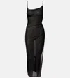 Mugler Asymmetrical Sheer Maxi Dress In Black