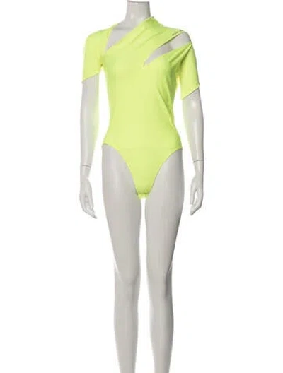 Pre-owned Mugler Asymmetrical Short Sleeve Bodysuit In Green
