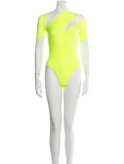 Pre-owned Mugler Asymmetrical Short Sleeve Bodysuit In Green