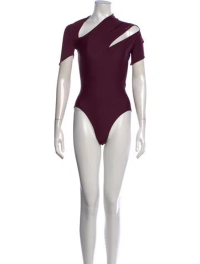 Pre-owned Mugler Asymmetrical Short Sleeve Bodysuit In Purple