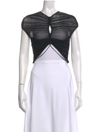 Pre-owned Mugler Asymmetrical Short Sleeve Crop Top In Black