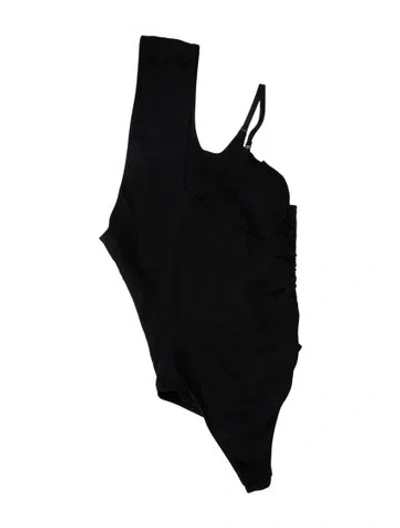 Pre-owned Mugler Asymmetrical Short Sleeve Crop Top In Black