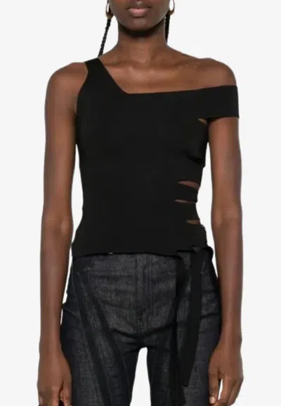 Mugler Asymmetrical Tank Top In Black