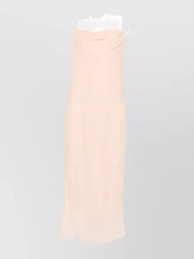 Mugler Backless Dress Midi Length Sheer Hem In Pink