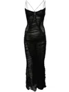 MUGLER BACKLESS RUCHED MESH GOWN WOMAN BLACK IN POLYAMIDE
