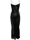 Mugler Maxi Abito Bustier In Mesh Arricciato