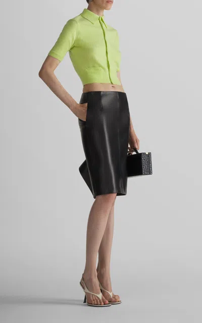 Mugler Back-slit Leather Knee-length Skirt In Black