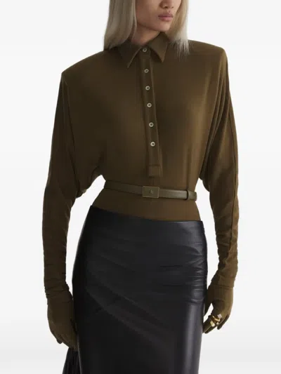 Mugler Bat-sleeve Polo Bodysuit In Black