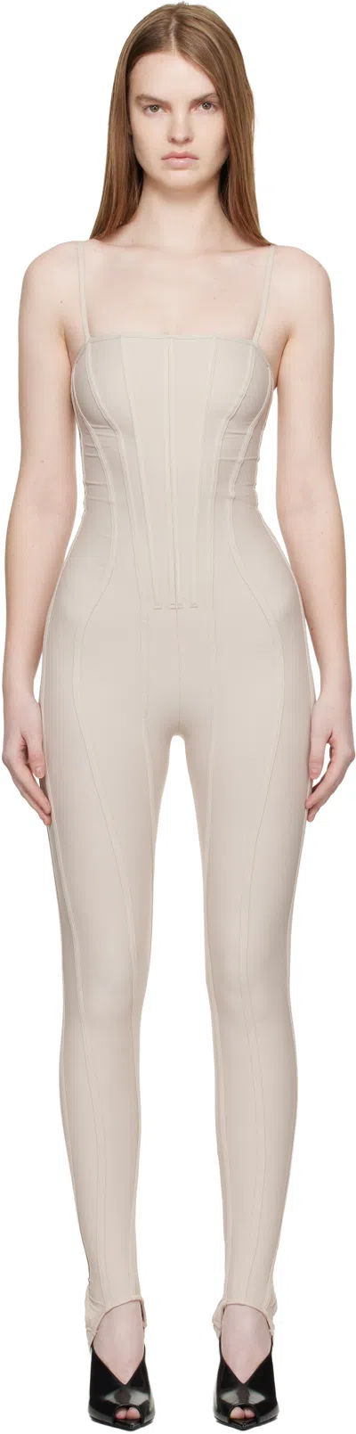 Mugler Beige Boned Stretch Catsuit