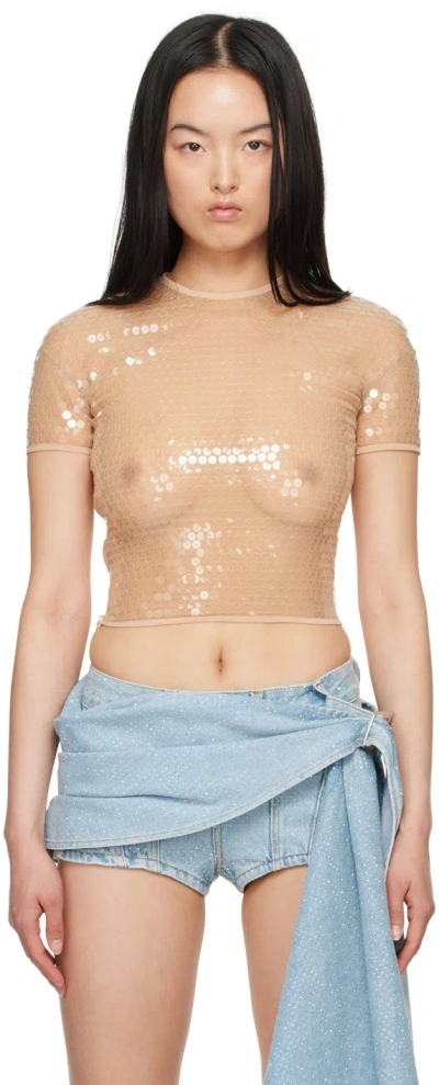 Mugler Beige Cropped T-shirt In 2999 Beige