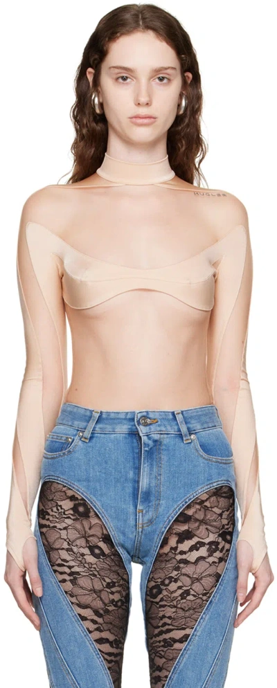 Mugler Beige Paneled Bodysuit In B20n1 Powder / Nude