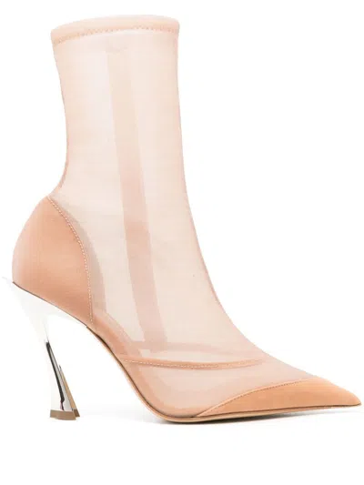 MUGLER BEIGE SHEER PANELLED SUEDE BOOTS