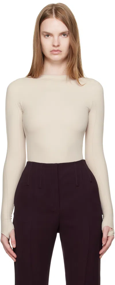 Mugler Beige Shoulder Logo Bodysuit In Neutral
