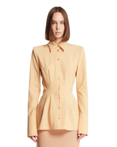 Mugler Beige Stretch Wool Fitted Shirt In Brown