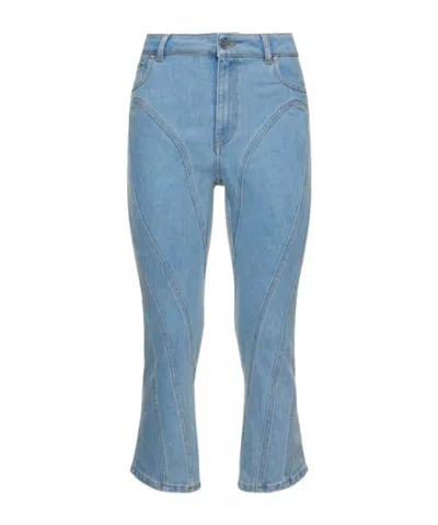 Mugler Belt-loop Three-quarter Jeans In Blue