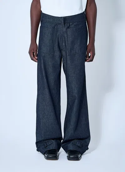 Mugler Belted Denim Jeans In Blue