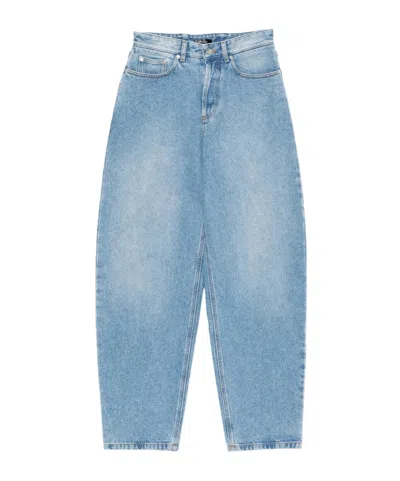 Mugler Belted Detail Denim Trousers In Blue