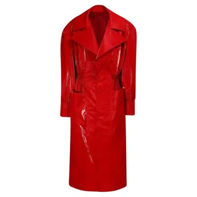 Pre-owned Mugler Belted Glossy Red Trench Coat Fr 44