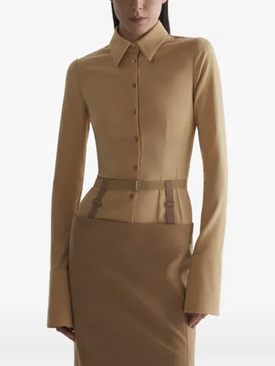 Mugler Belted Shirt In Brown