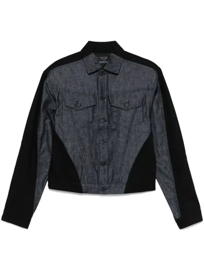 Mugler Bi-color Denim Jacket In Blue