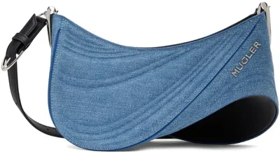 Mugler Black & Blue Medium Denim Spiral Curve 01 Bag In Medium Blue / Black