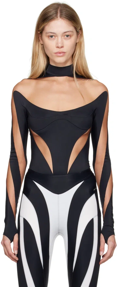 Mugler Layered Bodysuit Fitted Silhouette In Black