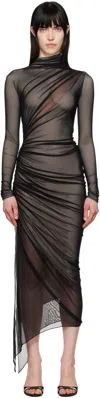 Mugler Asymmetrical Mesh Midi Dress In B9908 Black / Champa