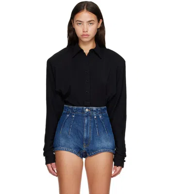 Mugler Black Batsleeves Polo Bodysuit In 1999black