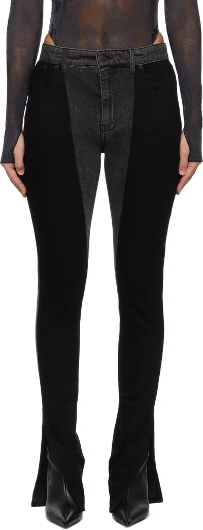Mugler Black Bi-color Skinny Jeans In W9999 Washed Black