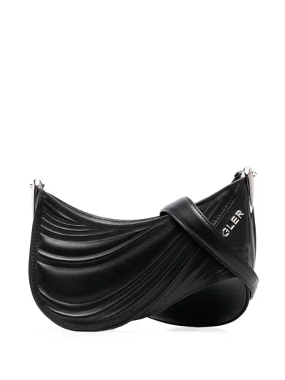 Mugler Adjustable Strap Leather Shoulder Bag In Black