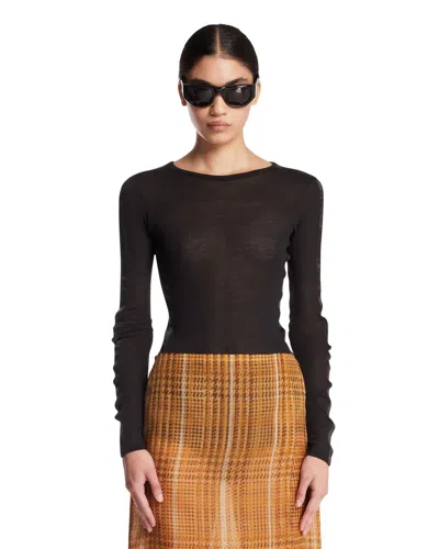 Mugler Black Boat-neck Top In Black Nero   #000000