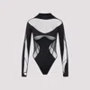 Mugler Panelled-mesh Jersey Bodysuit In Black