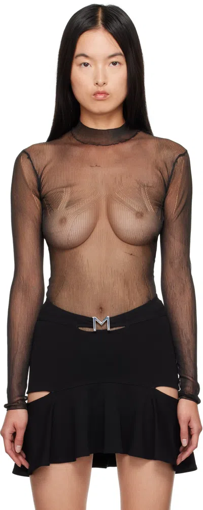 Mugler Black Chic Mesh Long Sleeve T-shirt In 1999 Black