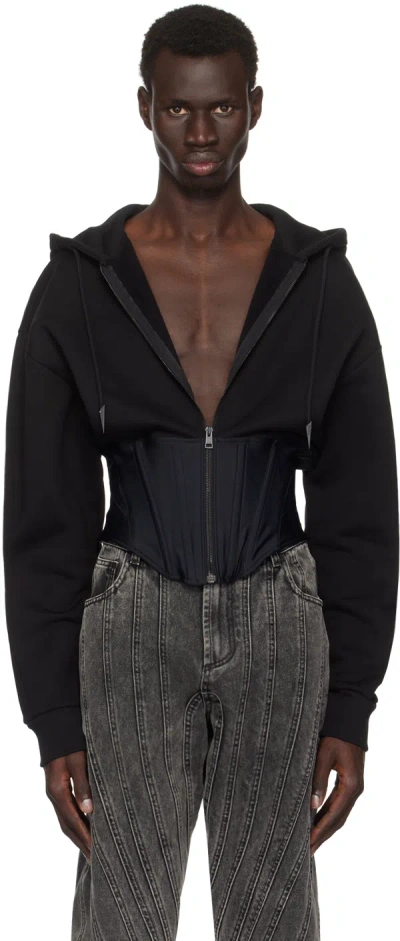 Mugler Black Corseted Hoodie In B1919 Black/black