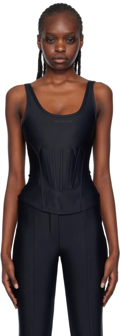 MUGLER BLACK CORSETED TANK TOP